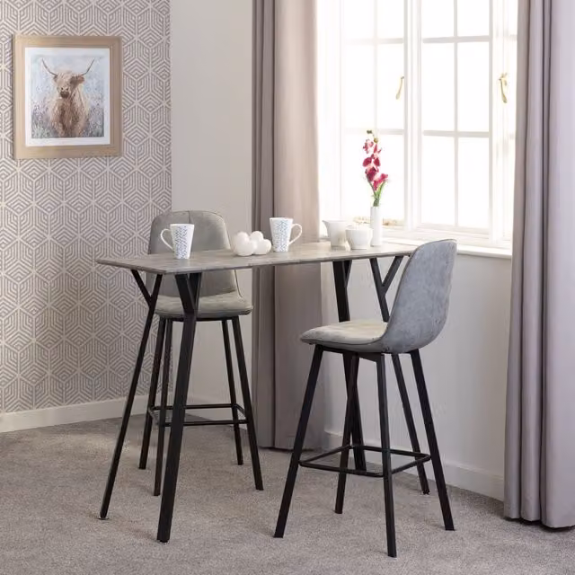 Seconique Quebec Bar Table and Two Bar Chairs Set in Grey Concrete Effect