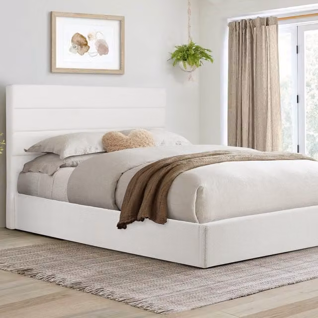Birlea Lucas King Size Ottoman Bed Frame in White Boucle Fabric, W/D/H: 150 x 200 cm