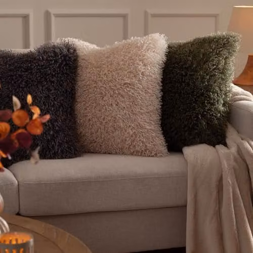Furn Rowan Faux Fur and Velvet Decorative Cushion, Beige, W/D/H: 50 x 50 x 50 cm – 2
