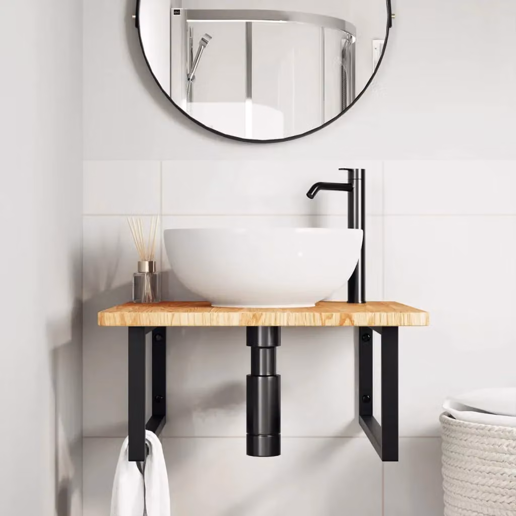 Berkfield Home Wall Mounted Basin Shelf in Brown Oak and Steel – 2