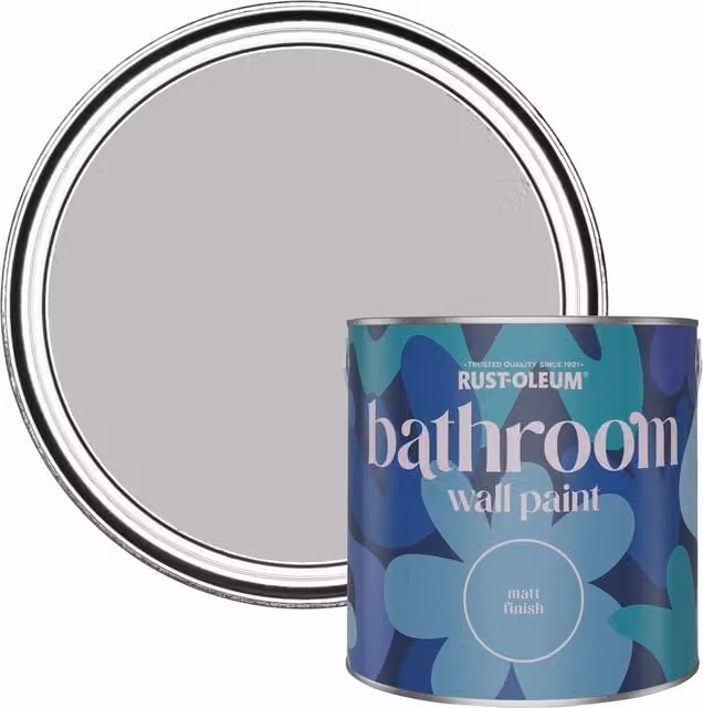 Rust-Oleum Grey Water-Resistant Bathroom Wall and Ceiling Paint, Matt Finish, 2.5 l
