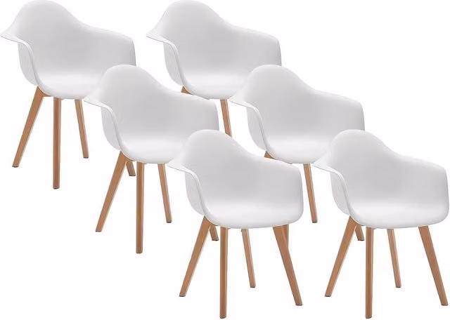 Vente-unique Set of 6 VIXI Chairs with Armrests in White Polypropylene and Beech Wood
