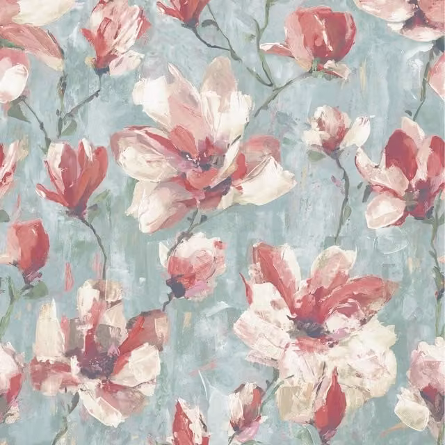 Grandeco Camilla Floral Blossom Botanical Vinyl Wallpaper in Petrol and Pink