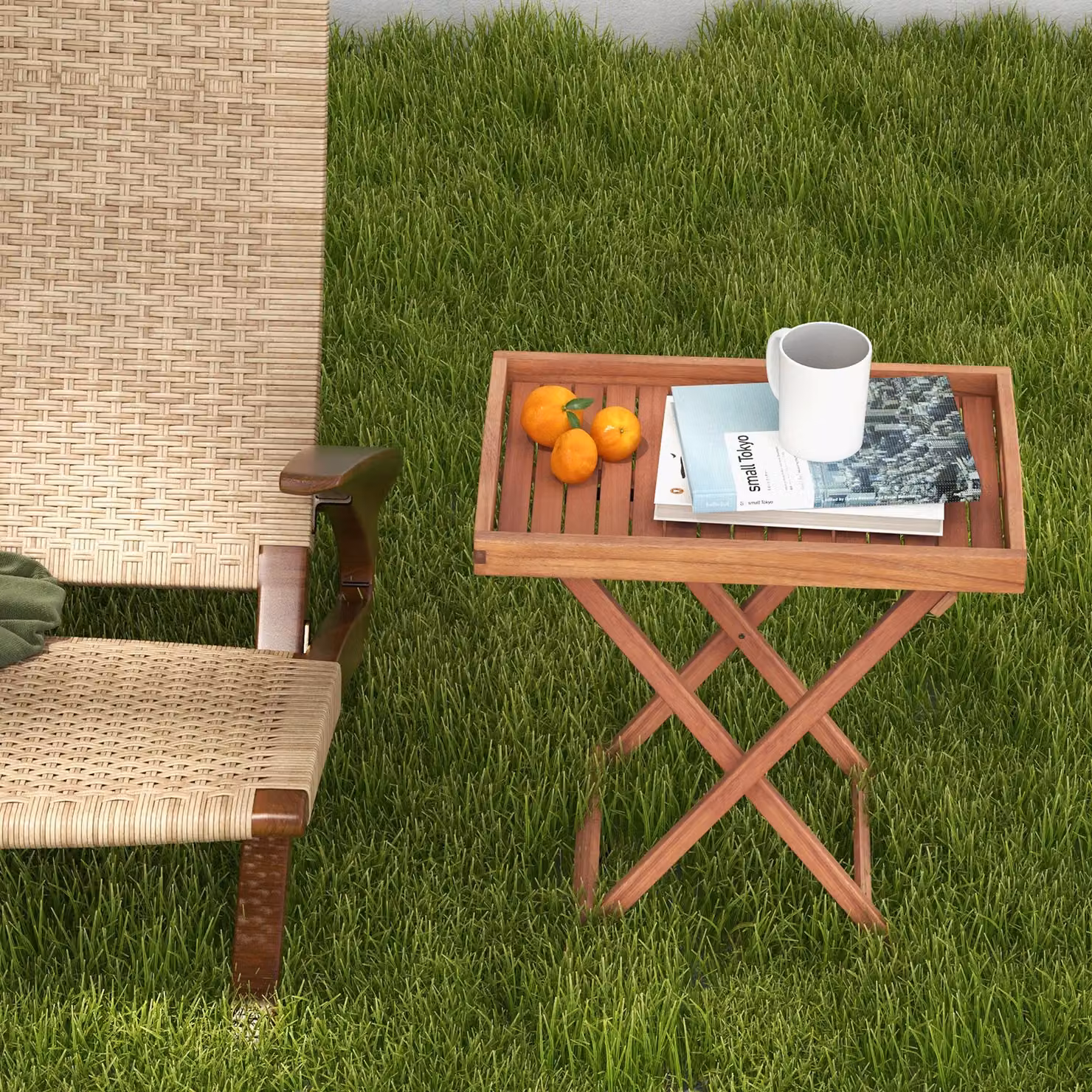 Costway Acacia Wood Folding Patio Side Table with Tea Tray in Natural Brown – 3