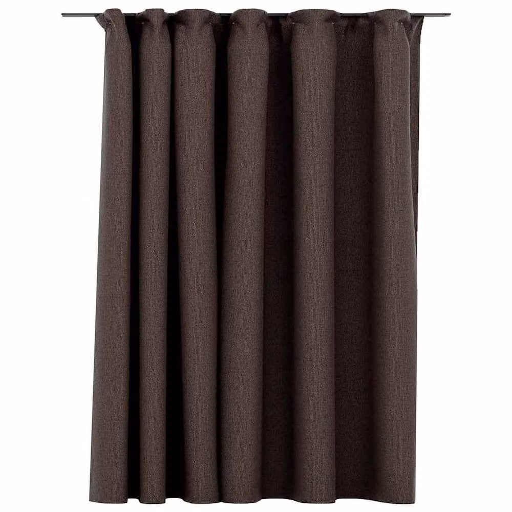 Berkfield Linen-Look Blackout Curtain with Hooks, Dark Brown, W: 290 cm, H: 245 cm – 1