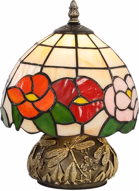 HOMCOM Tiffany-Style Stained Glass Table Lamp with Dragonfly Base, Multi-Coloured and Bronze