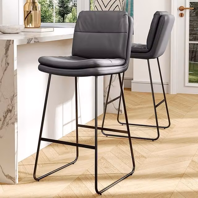 Livingandhome Set of 2 Modern Faux Leather Dining Bar Stools in Grey and Black with Metal Cantilever Base