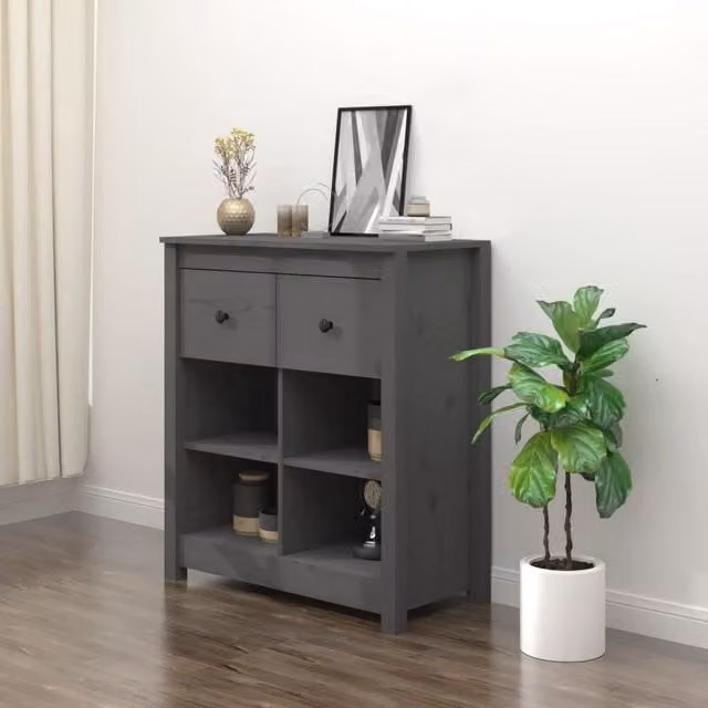 Berkfield Home Rustic Grey Solid Wood Pine Sideboard W: 70 cm, D: 35 cm, H: 80 cm