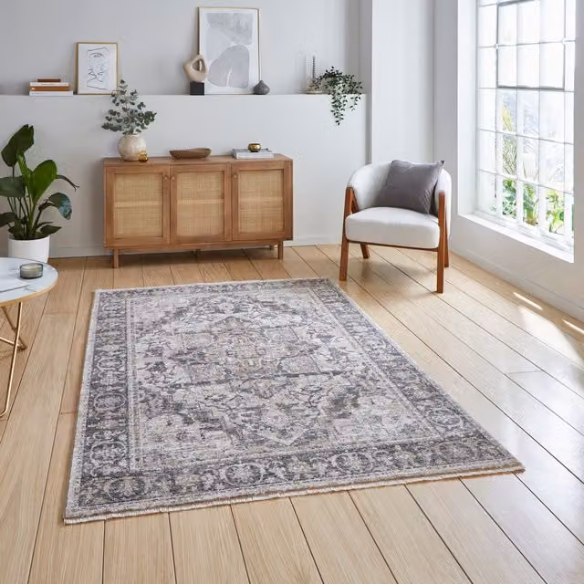 Terrys Vintage Machine Woven Rectangular Polypropylene Rug in Green and Grey