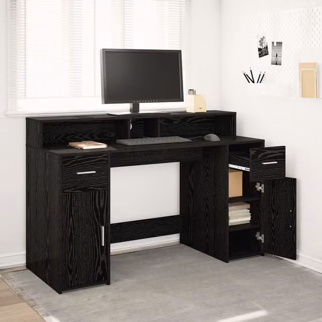 Berkfield Home Modern Writing Desk in Black Oak, W/D/H: 140 x 55 x 91 cm