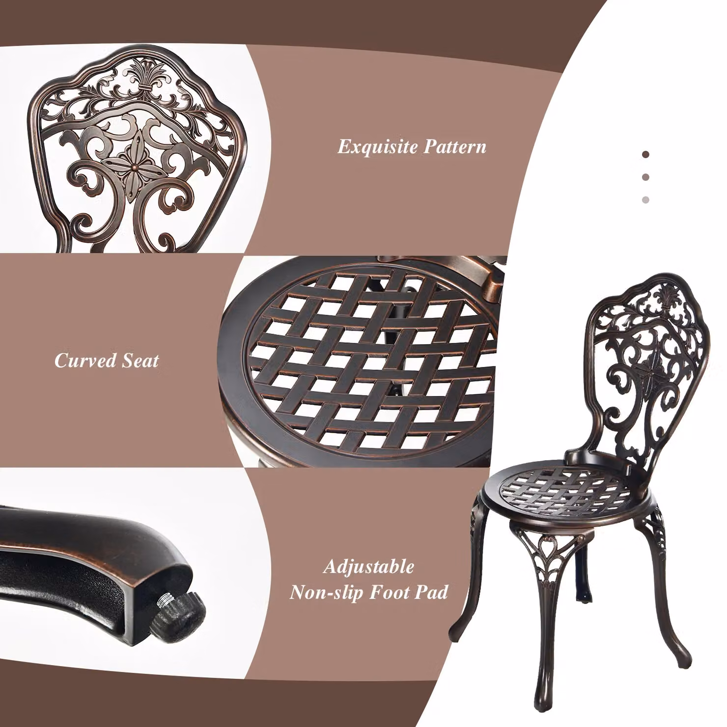 Costway 3-Piece Cast Aluminium Patio Bistro Set with Table and Chairs in Bronze – 6