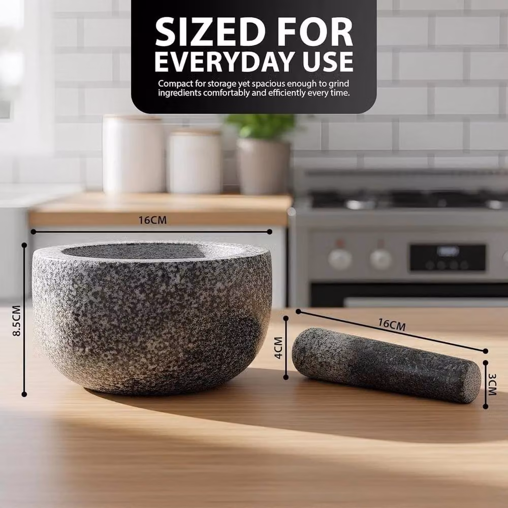 FLAVORA Large Natural Granite Pestle in Grey, Diameter: 16 cm – 2