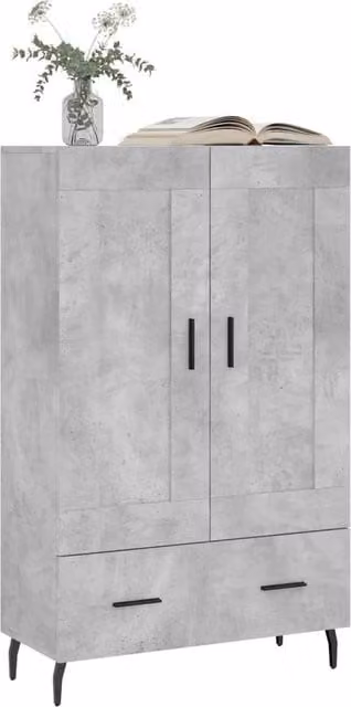 Berkfield Home Highboard in Concrete Grey with Hinged Doors and Drawers, W/D/H: 69.5 x 31 x 115 cm