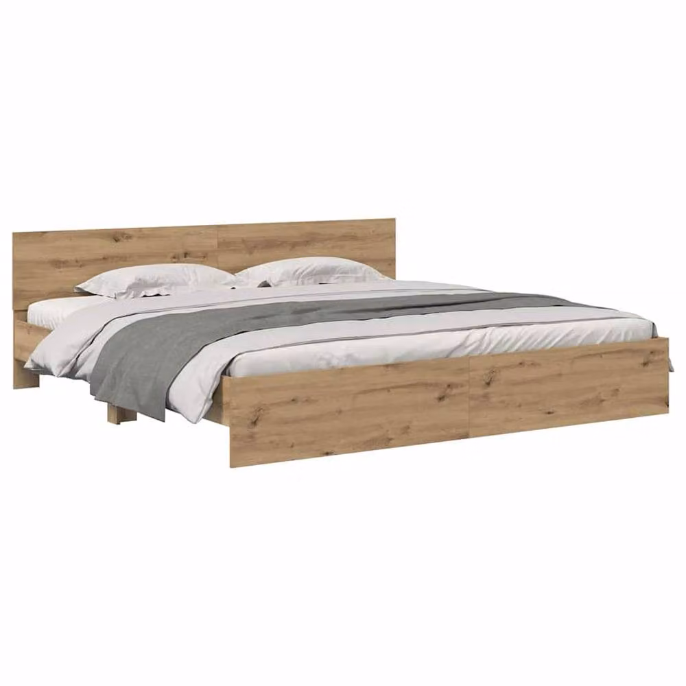 Berkfield Home Artisan Oak Bed Frame in Brown with Under-Bed Lighting and Drawers, W/D/H: 180 x 200 cm – 2