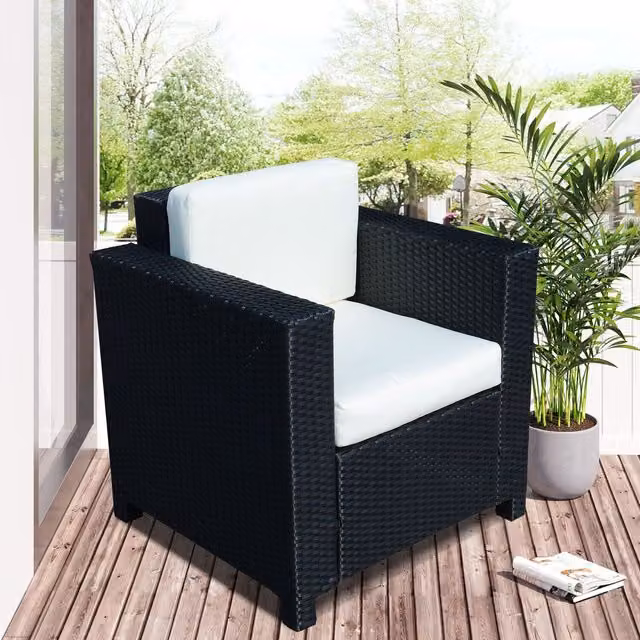 Outsunny Black and Grey Rattan Garden Armchair with Cushions – 9