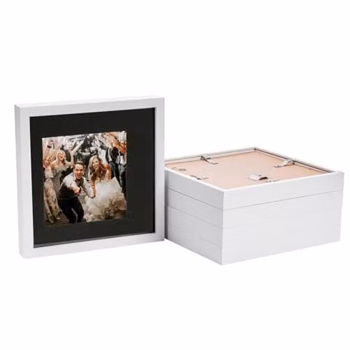 Nicola Spring Pack of 5 Square 3D Shadow Box Photo Frames in Black and White with Glass and Plastic Details