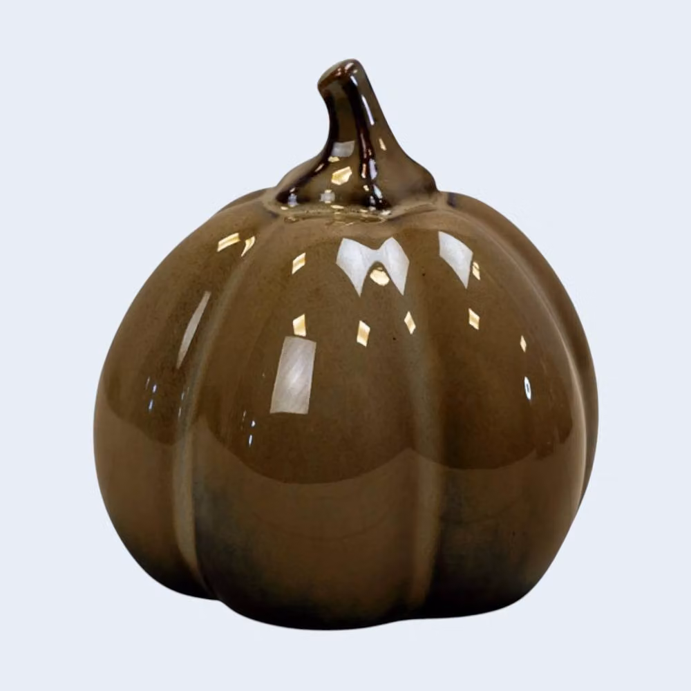 Four Candle Beige Ceramic Pumpkin Ornament, 10 cm – 2