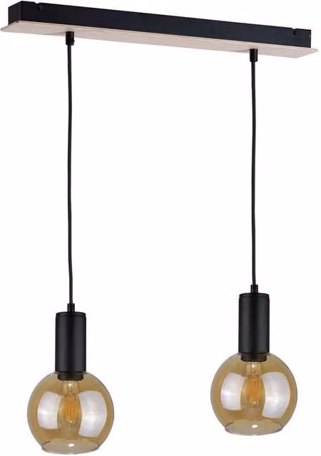 Netlighting Jantar Bar Pendant Ceiling Light in Brown Wood with 2x E27 Sockets, Diameter: 50 cm