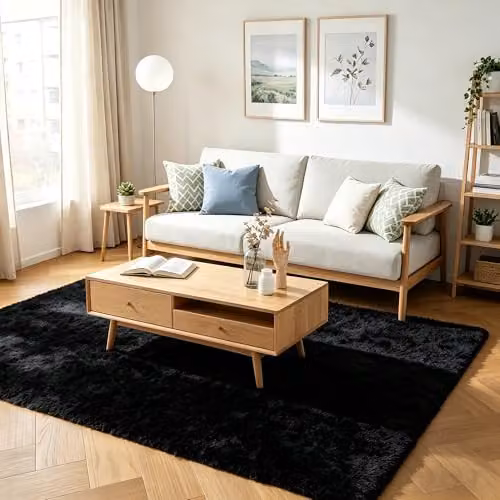 MCC Direct Faux Fur Rectangle Shaggy Area Rug in Black, W/D: 60 x 110 cm – 10