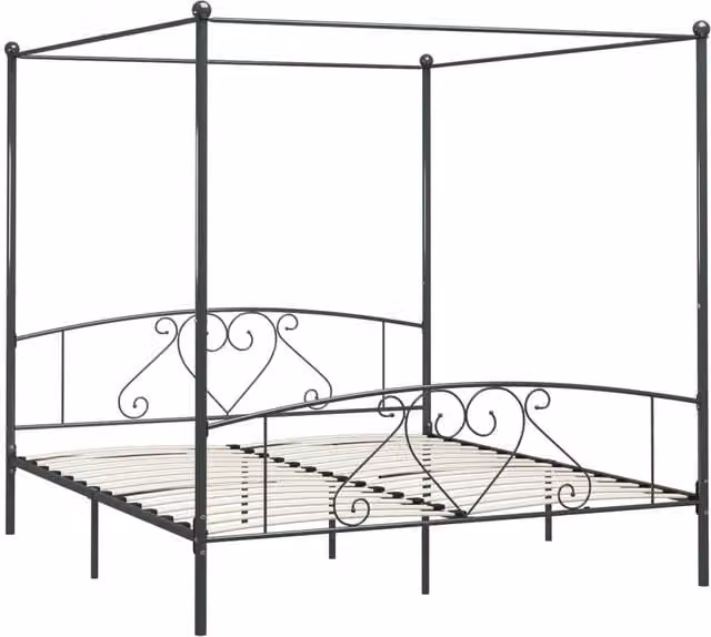 Berkfield Home Grey Metal Canopy Bed Frame, Super King Size, W/D/H: 200 x 187.5 x 198 cm