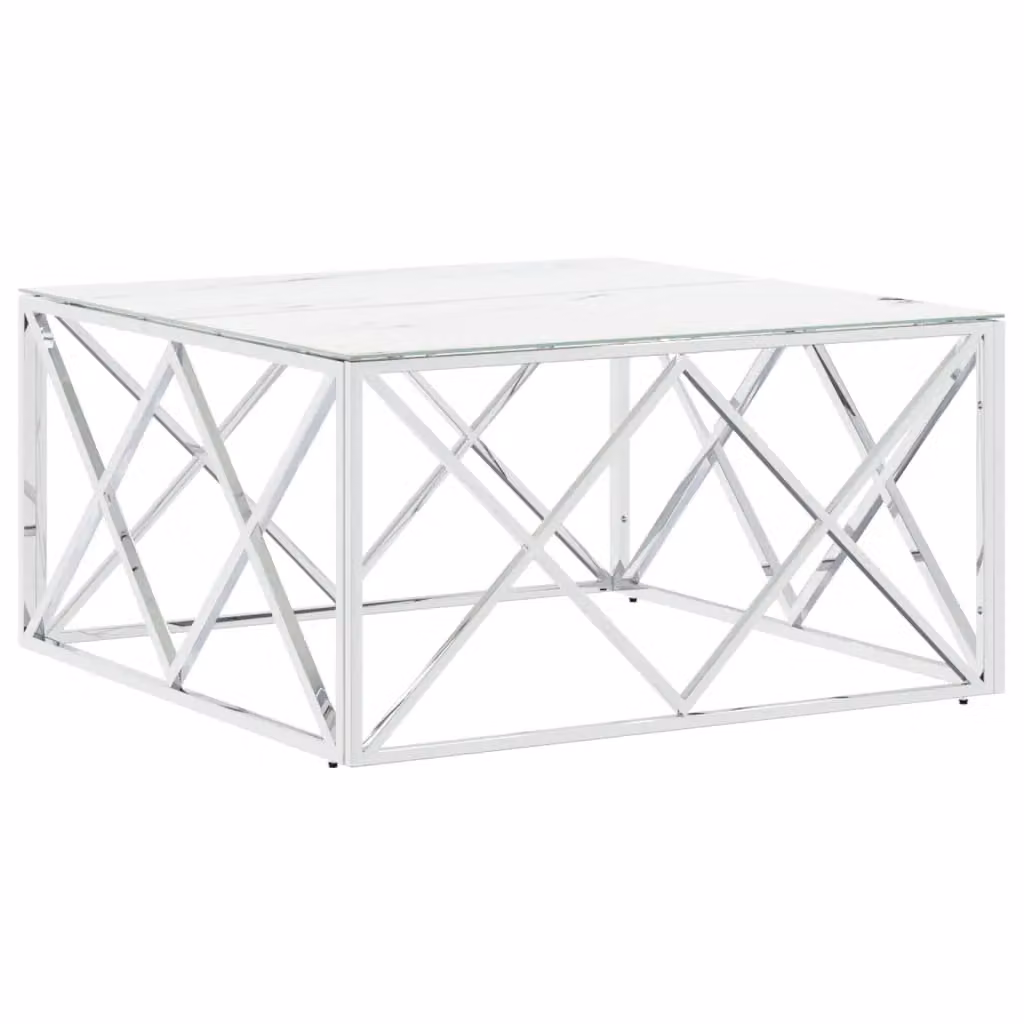 Berkfield Home Silver Square Coffee Table with Glass and Stainless Steel Top, W/D/H: 80 x 80 x 40 cm – 2