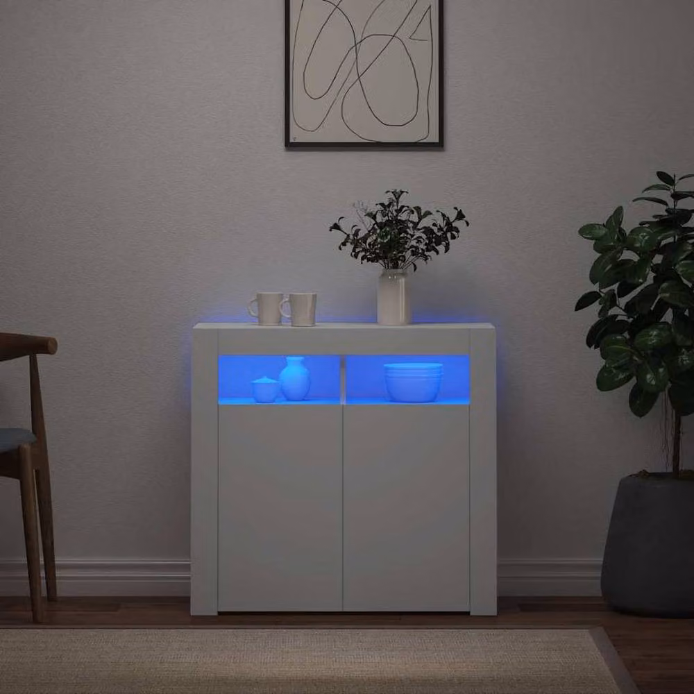 Berkfield Home Modern White Sideboard with Integrated LED Lights, W/D/H: 80 x 35 x 75 cm – 2