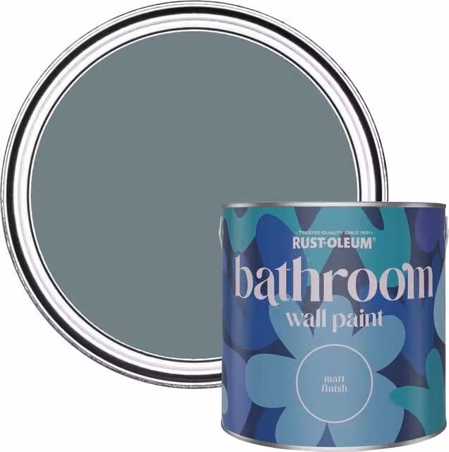 Rust-Oleum Water-Based Mould-Resistant Bathroom Wall and Ceiling Paint, Matt, Blue, 2.5 l – 1