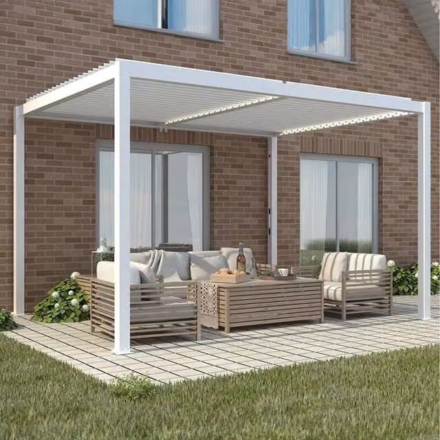 Primrose Deluxe White Aluminium Veranda with Louvered Shutter Roof