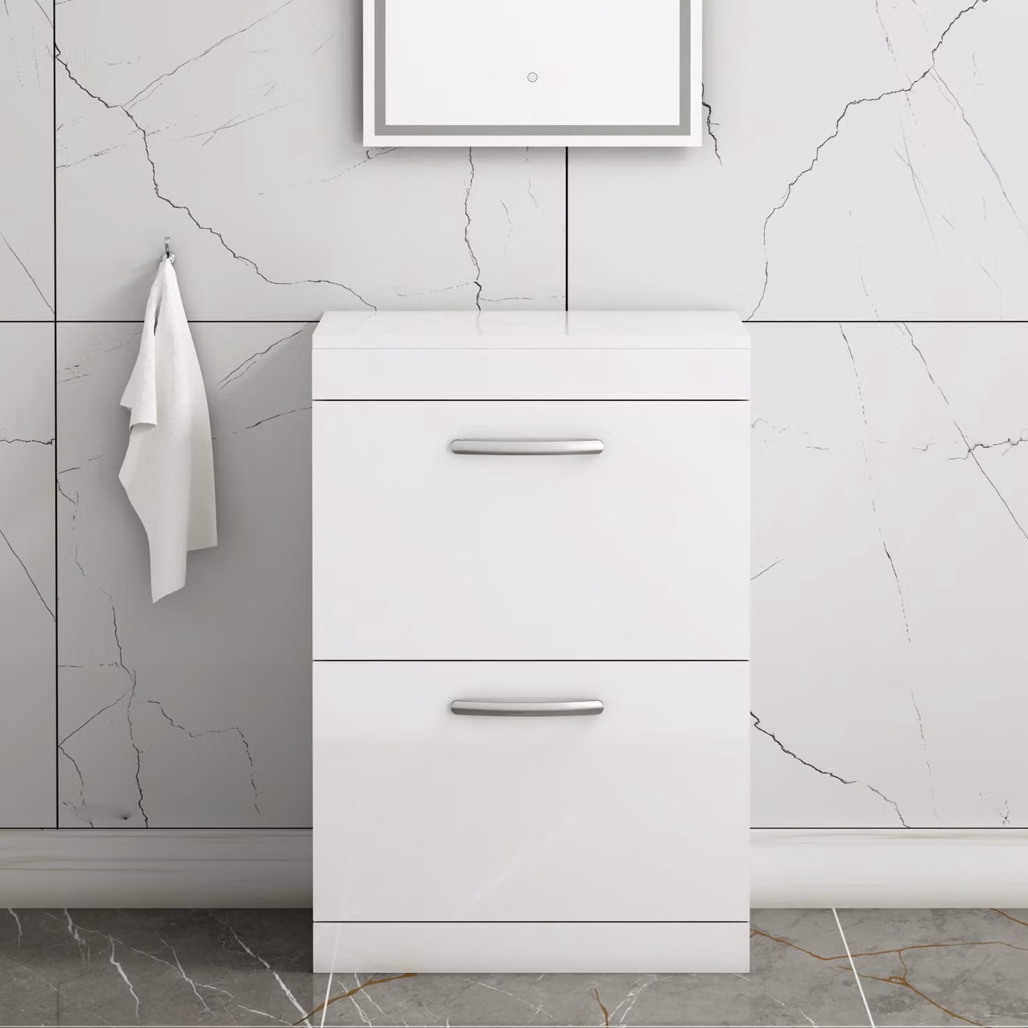 Royal Bathrooms Turin Gloss White Floor Standing Worktop Vanity Unit with 2 Drawers and Soft Close Doors
