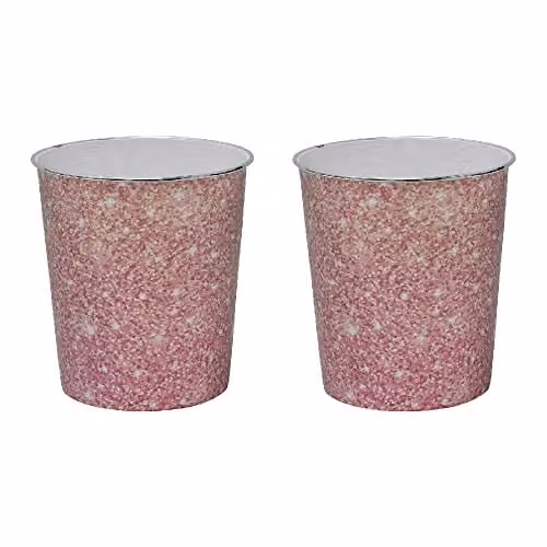 JVL Set of 2 Small Pink and Silver Sparkle Plastic Waste Paper Bins, H 26.5 x W 24.5 x D 24.5 cm – 1