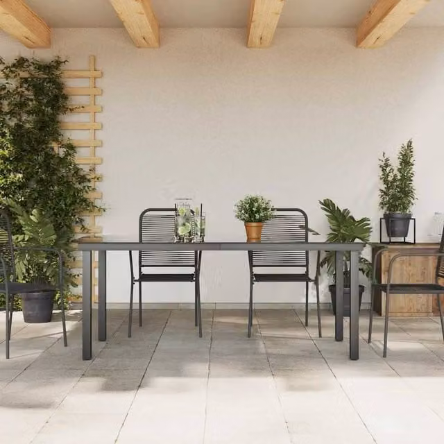 Berkfield Home Black Extendable Rectangular Garden Table with Glass and Powder Coated Aluminium W/D/H: 190 x 90 x 74 cm
