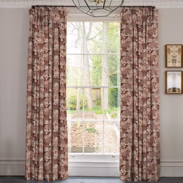 Linda Barker Millefiori Jacquard Made To Measure Blackout Curtains in Red and Multicolour Floral Design