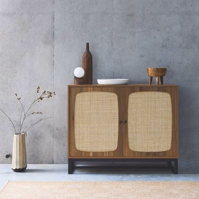 Sweekeet Retro Cane Sideboard in Brown, W/D/H: 100 x 40 x 80 cm