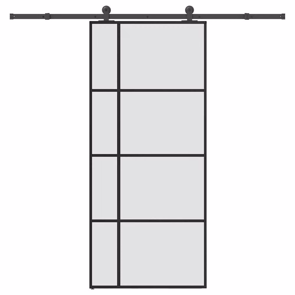 Berkfield Home Sliding Door with Hardware Set, Black ESG Glass and Aluminium, W: 90 cm, H: 205 cm – 2