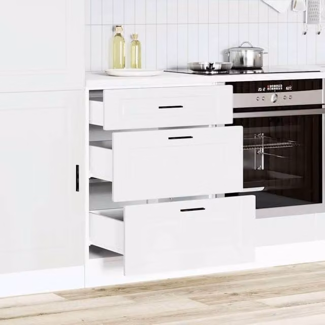 Berkfield Home Porto White Kitchen Base Cabinet in Engineered Wood, H 81.5 x W 60.0 x D 46.0 cm – 1