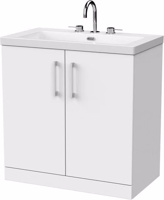 Balterley Pershall 2 Door Freestanding Vanity Unit and Fireclay Basin, Matt White, Width: 80 cm