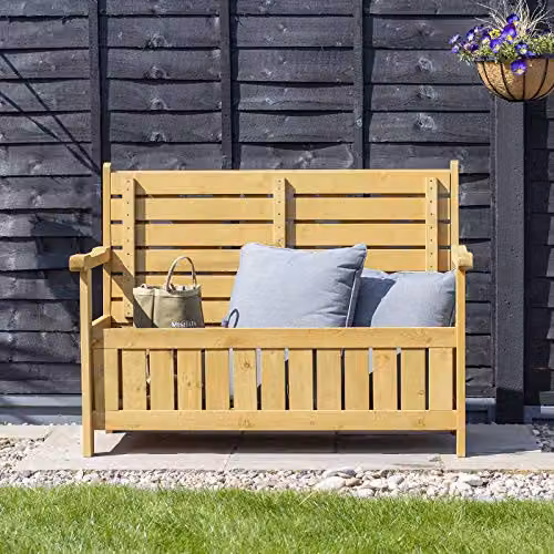 AIRWAVE Darcy 2 Seater Wooden Outdoor Garden Bench with Built In Storage Seat in Brown Treated Hardwood – 5