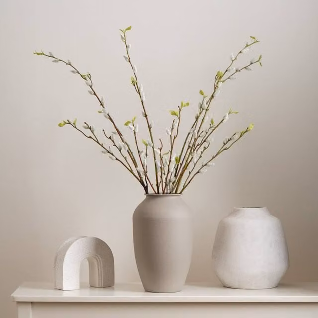 Scottish Everlastings Ltd Grey Ceramic Round Tabletop Vase, Height: 26 cm
