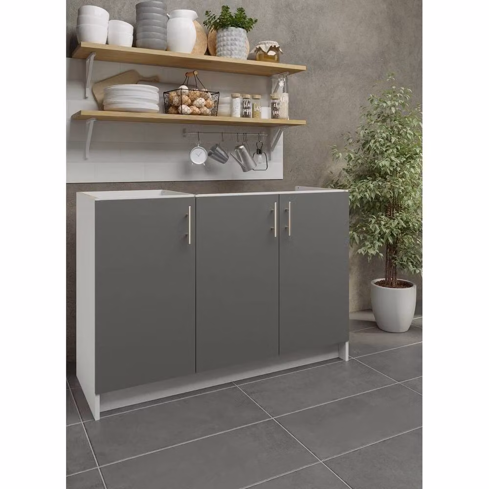 SPETLEK Modern Grey Kitchen Sink Unit with Hinged Doors and Internal Shelves, Height: 120 cm – 3