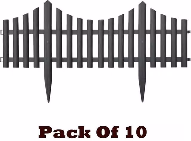 NESTLUNE Black Wood Garden Edging Fence, 10 Pieces, W: 100 cm, H: 15 cm