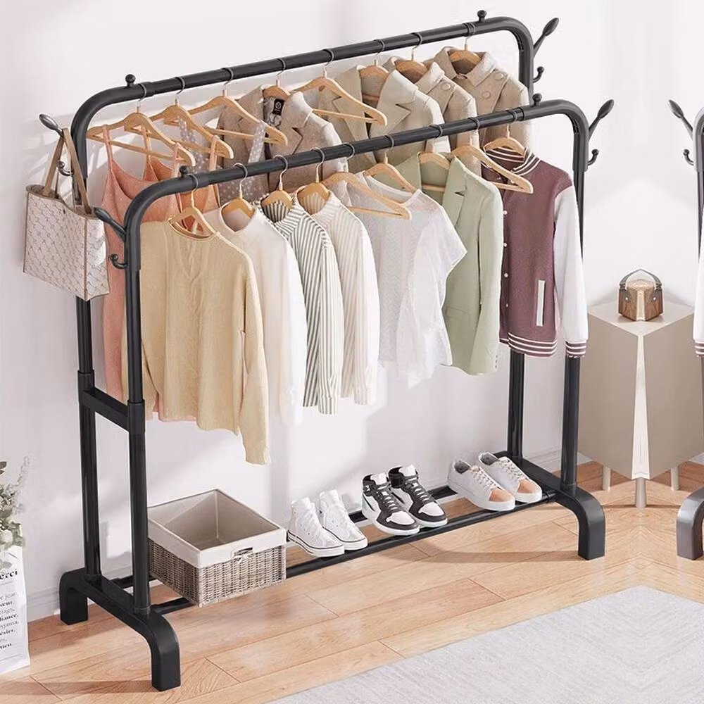 NESTLUNE Heavy Duty Double Rail Garment Rack Clothing Display Stand in Matt Black W/D/H: 100 x 100 x 100 cm – 3