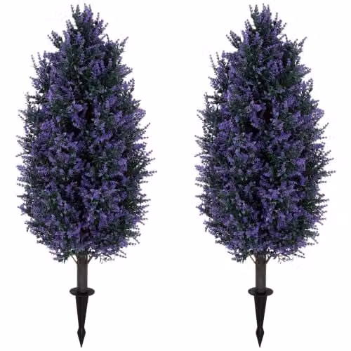 HOMCOM Set of 2 Artificial Lavender Flowers in Blue and Purple with Stakes, Height: 90 cm – 1