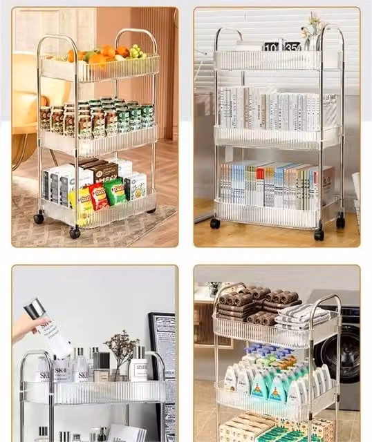 Nordara 3 Tier Acrylic Rolling Storage Trolley in Transparent Clear – 1