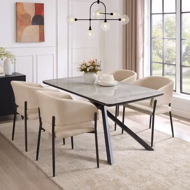 Spinningfield Atherton Rectangular 6 Seater Ceramic Marble Effect Dining Table in Grey and Black, W/D/H: 160 x 90 x 75 cm – 1