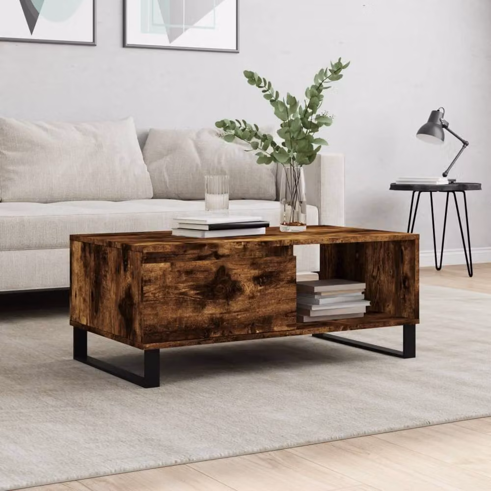 Berkfield Home Modern Rectangular Coffee Table in Smoked Oak Brown, W/D/H: 90 x 50 x 36.5 cm – 2