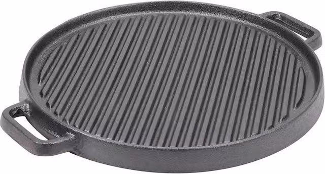 FORGEVIO Black Cast Iron Reversible Round Grill Pan, 30 cm