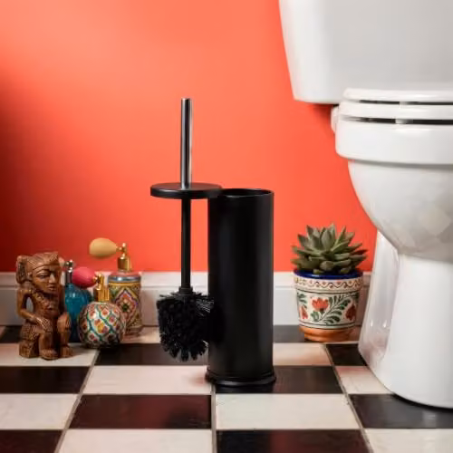 Harbour Housewares Matte Black Stainless Steel Toilet Brush and Holder Set with Non-Slip Base – 2
