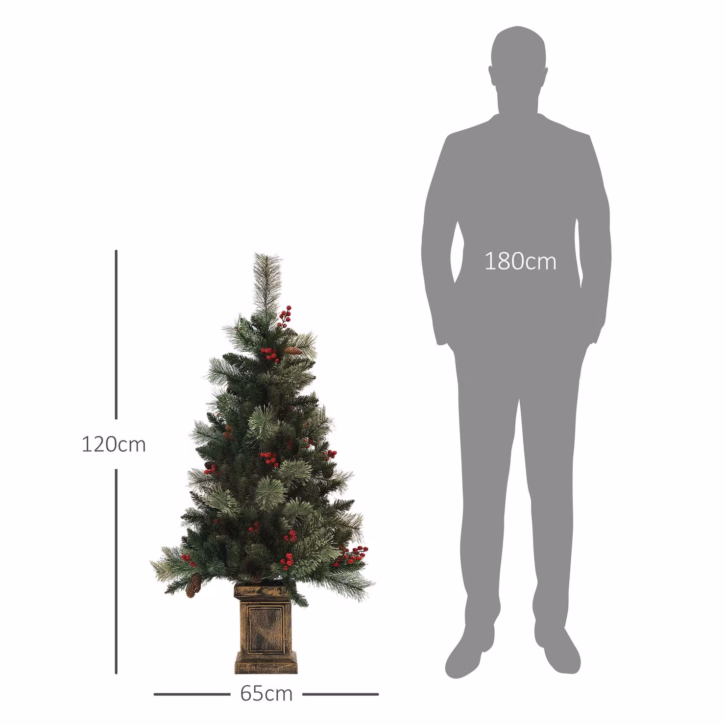 HOMCOM Small Green Christmas Tree with 100 Warm White LED Lights, 8 Modes and Red Berries, Height: 120 cm – 3