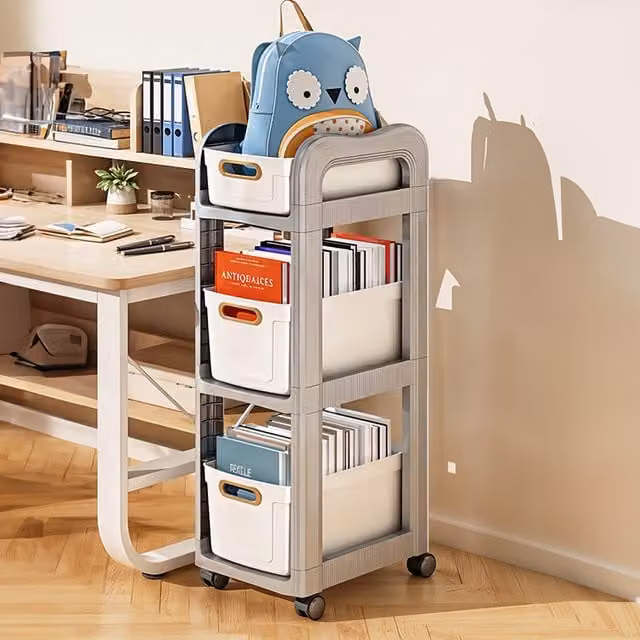 Lifeideas Removable Freestanding Storage Rack with Wheels in Grey and White, Height: 82.5 cm