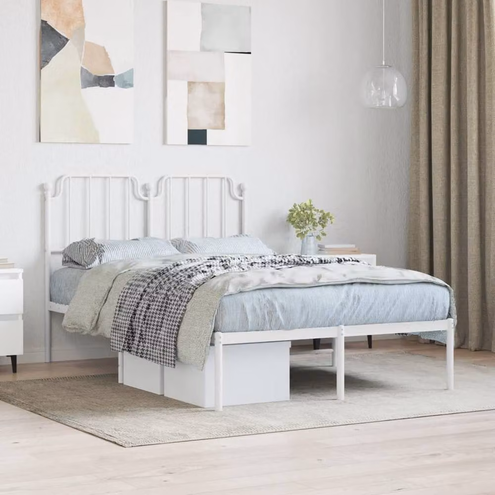 Berkfield Home Metal Bed Frame with Headboard in White, W/D/H: 120 x 200 cm – 2